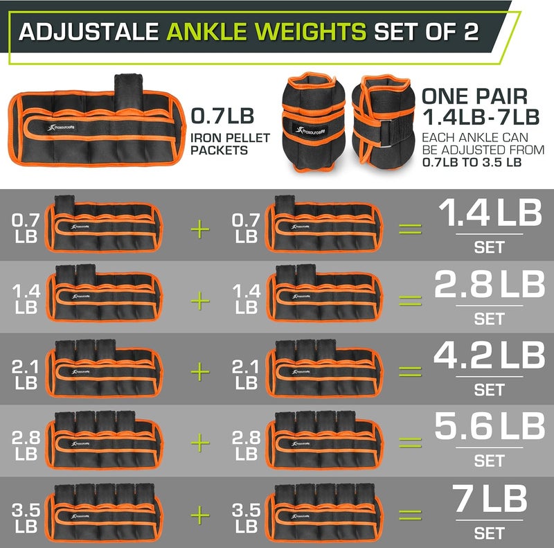 ProSourceFit Ankle/Wrist and Arm/Leg Weights Set of 2, Adjustable Strap 1 lb-5 lb, Adjustable Weight 15 lb, 10 lb, 7 lb for Men and Women - Image 2